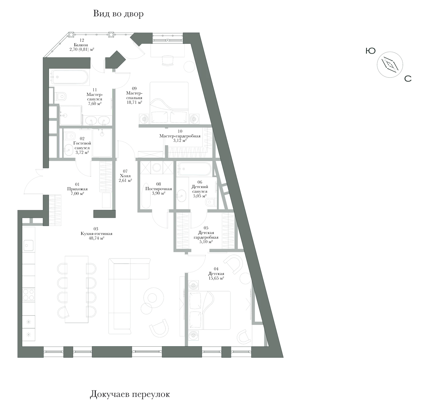Планировка: резиденция № 2, 122,01 м², 2 спальни, 1 этаж