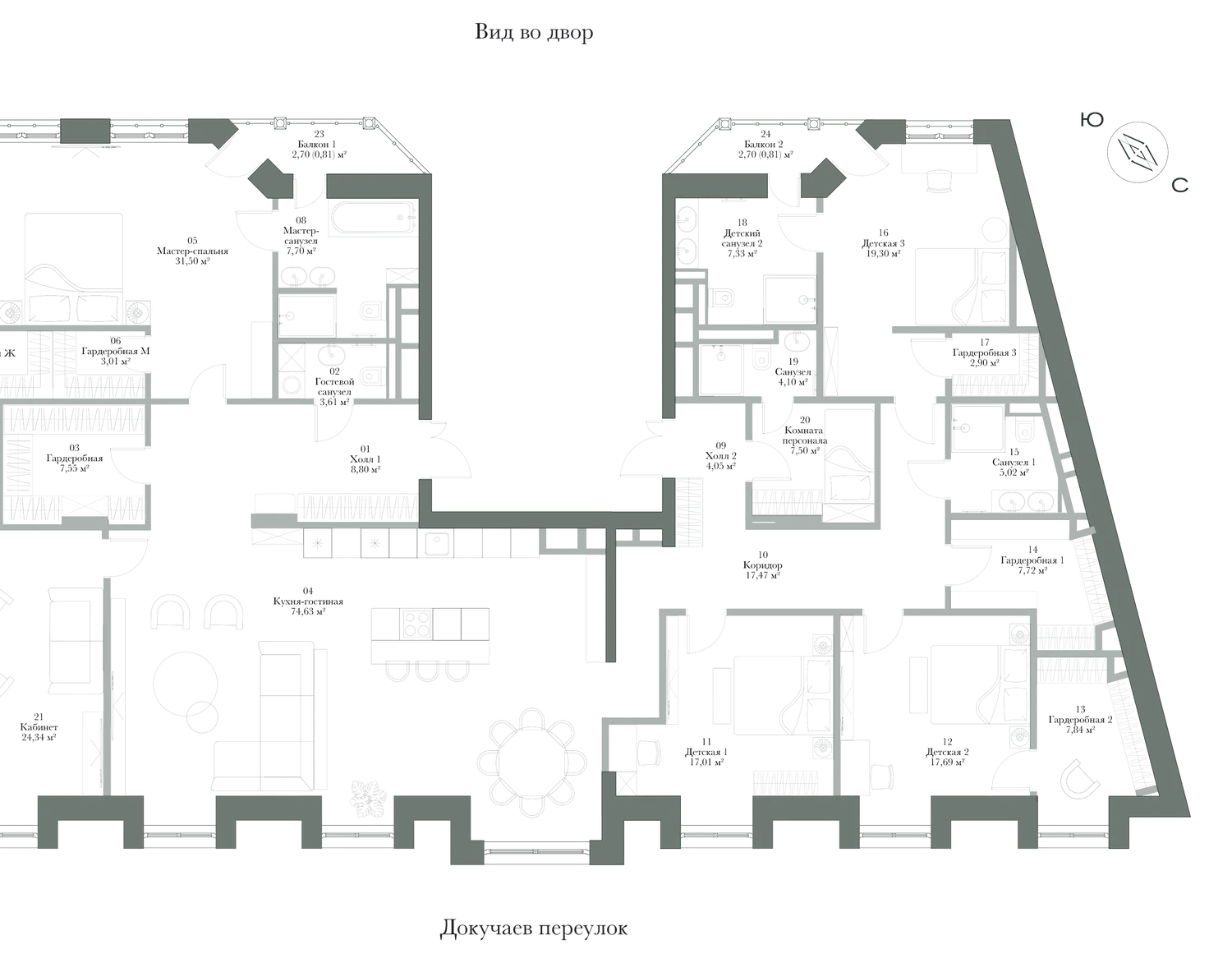 Планировка: пентхаус, 290,03 м², 5 спальни, 5 этаж